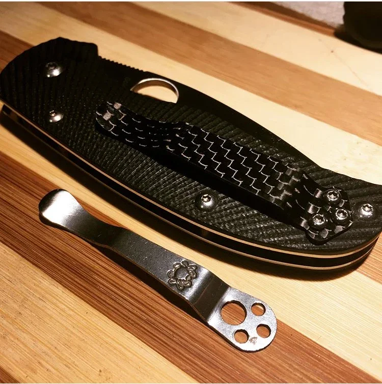 Carbon Fiber Knife Pocket Clip - Black - 3 Holes Custom Clip For Paramilitary 2