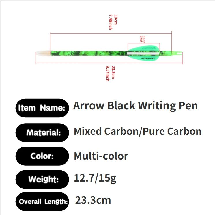 Arrow Shape Pen Novelty Archery Gift for Archers and Outdoorsmen Multiple Colors 23.3cm with Carbon Shaft Replaceable Refill