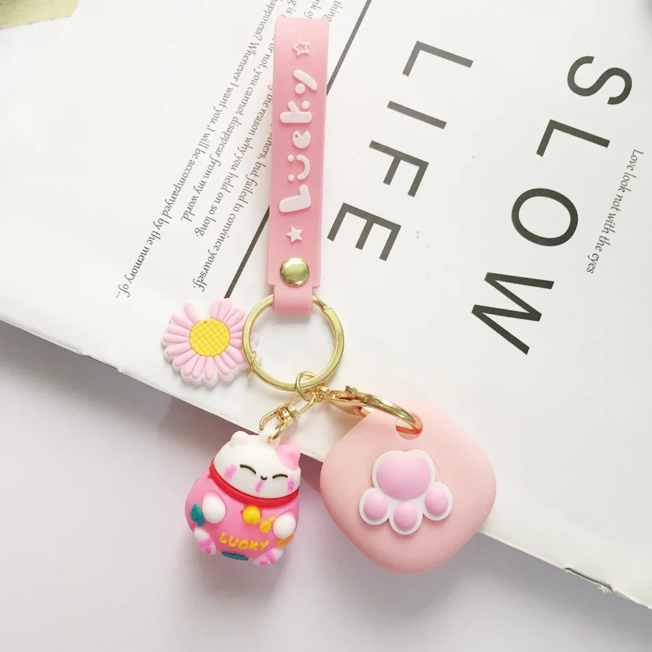 Untuk Samsung Galaxy SmartTag Casing Pelindung Silikon Kucing Beruntung Kartun untuk Galaxy Pelacak Tag Pintar Aksesori Perlindungan