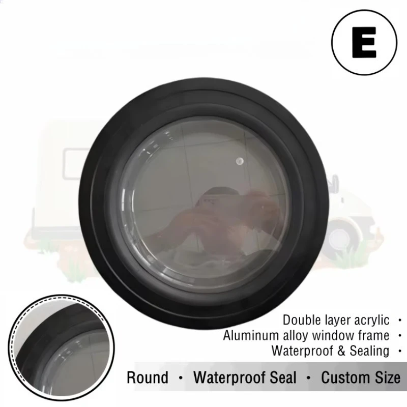 RV Round Window Fixed Porthole Window with Double Glazed Domed Acrylic for Camper Van Caravan Horse Trailer