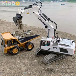 RC Excavator Dumper Bulldozer 1/20 2.4GHz 11CH RC Truck Engineering Vehicles Educational Toys for Kids with Light Music Gifts