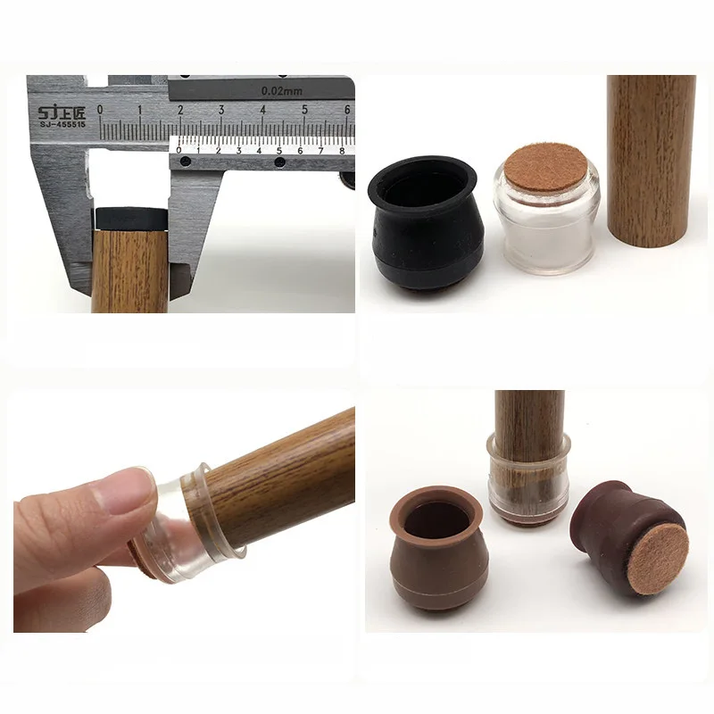 12Pcs Rubber Felt Furniture Caps Anti Slip Chair Table Feet Covers Pipe End Plug Protective Floor Pads For Furniture Legs Brown
