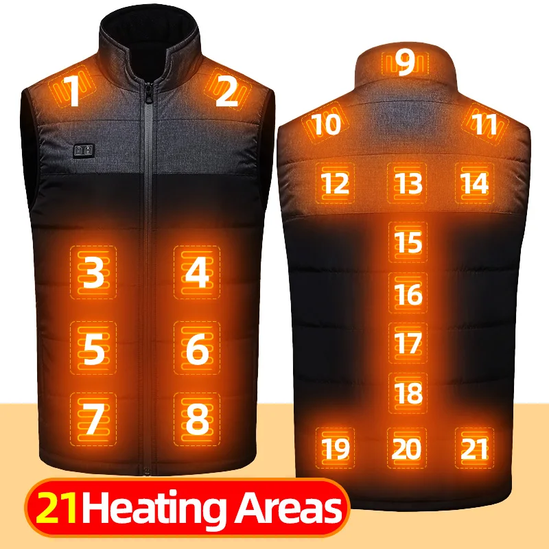 21 Areas Heated Vest Men Motorcycle Usb Electric Heating Vest Women Winter Rechargeable Heated Jacket Outdoor Heated Clothes