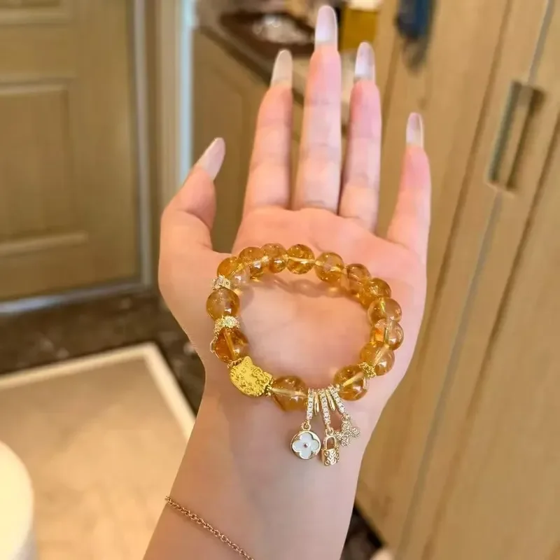 [Weaving gold four-leaf clover kitty] Yaya Home Huangta Crystal Design Tower Crystal Bracelet Transparent Bead White