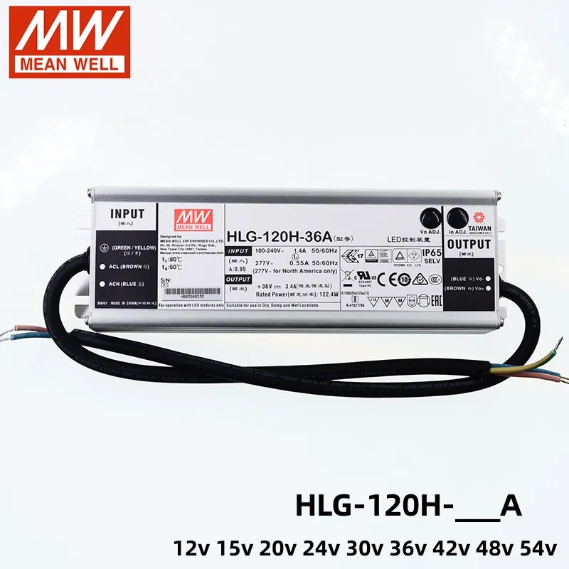 

MEAN WELL LED driver HLG-120H A Type LED Power Supply 120W 12V 15V 20V 24V 36V 42V 48V 54V waterproof Adjustable Transformer