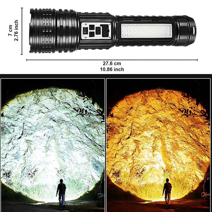 2024 NEW Strong Light Flashlight 10000000 High Lumens High Power Led Torch ABS Multifunctional Tactical Lantern with COB Light