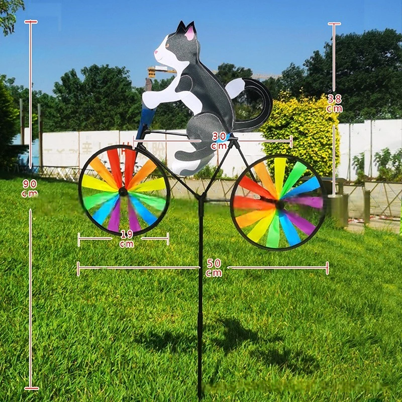 1 Piece Bicycle Wind Spinners Animal Riding Three-dimensional Cartoon Modelling Windmill Standing Pole Garden Yard Decoration