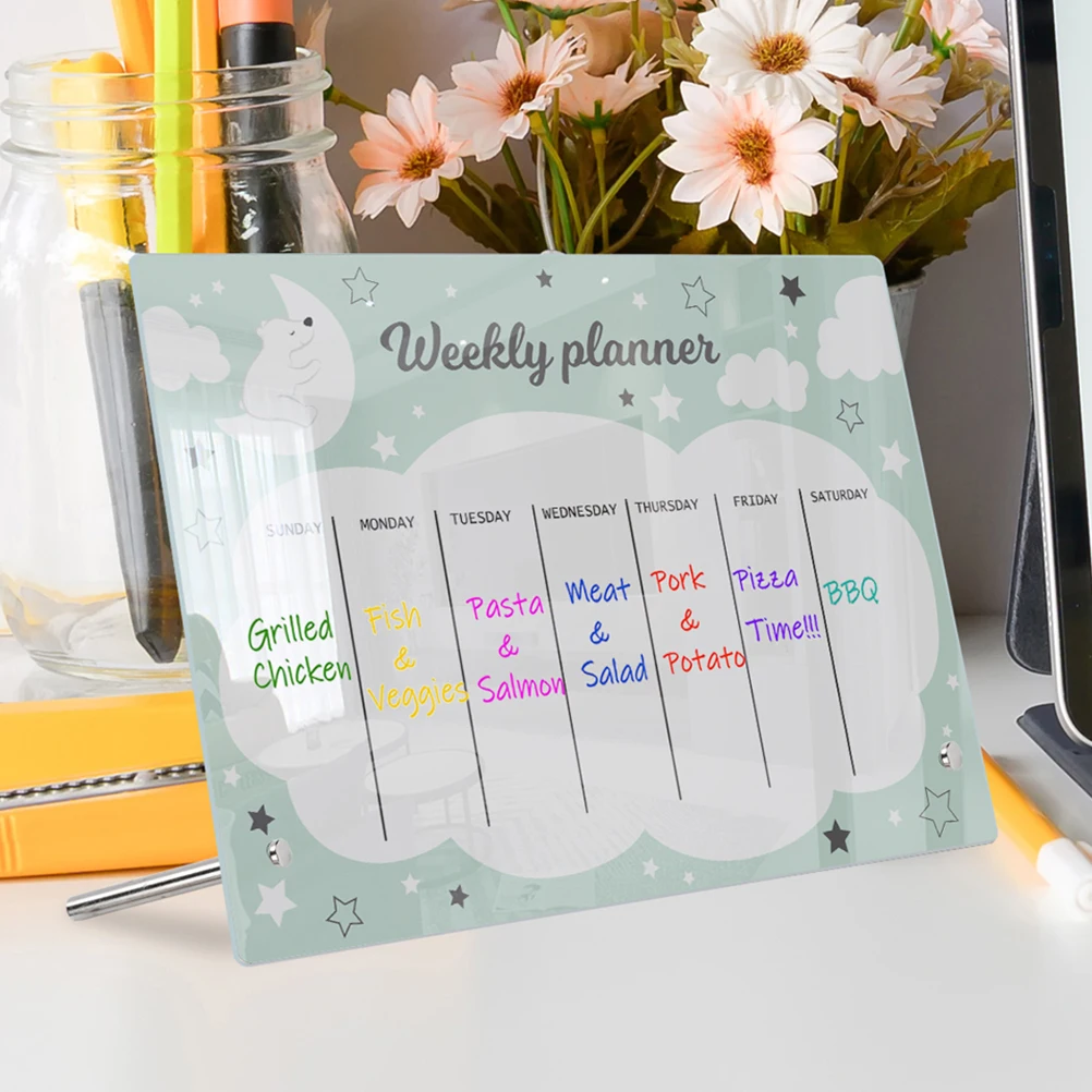 

1 Piece Transparent Acrylic Desktop Dry Erase Board 7cm Nails 6 Pens Reusable Clean Smooth Writing Office School