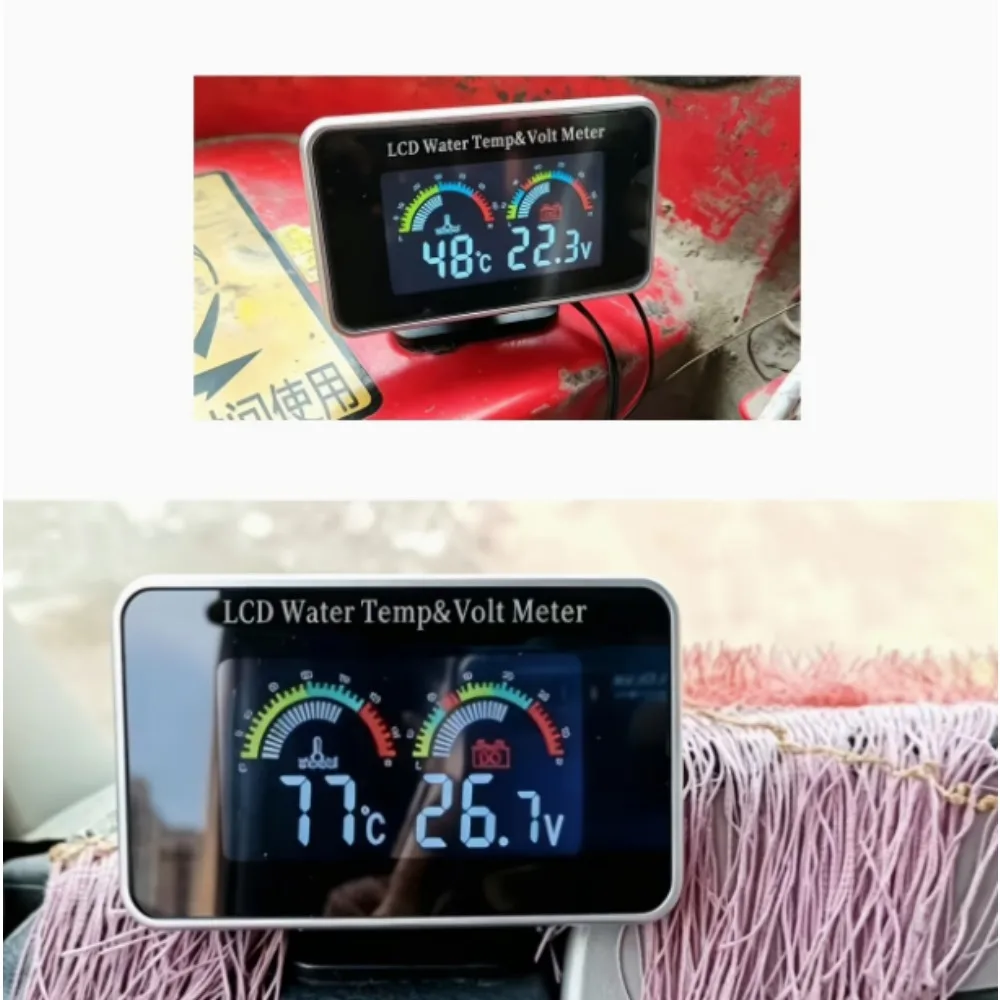 2-In-1 Digital Water Temperature and Voltage Gauge Complete Kit Dual LCD Display Meter Universal