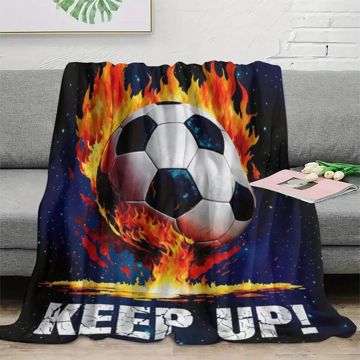 High Quality Football Soccer Ball Fire Throw Fleece Blanket Sports Decor Gift Keepsake Xmas Present for Game Day