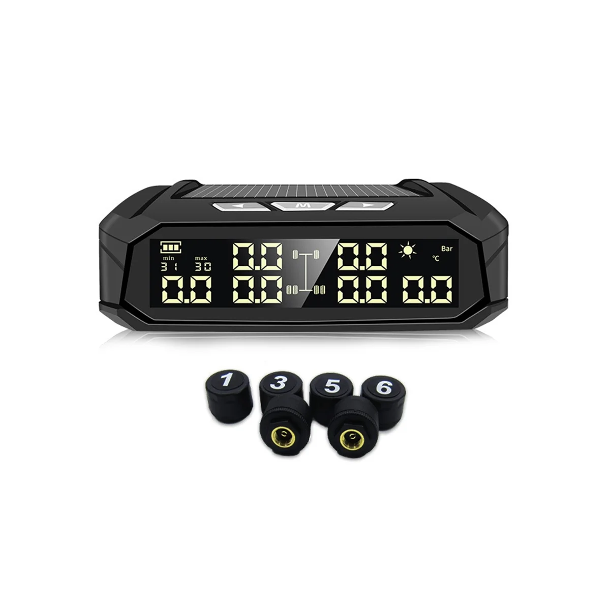 

Car TPMS Tyre Pressure Monitoring System Solar Power Digital Display Auto Security Alarm Systems with 6 External Sensors