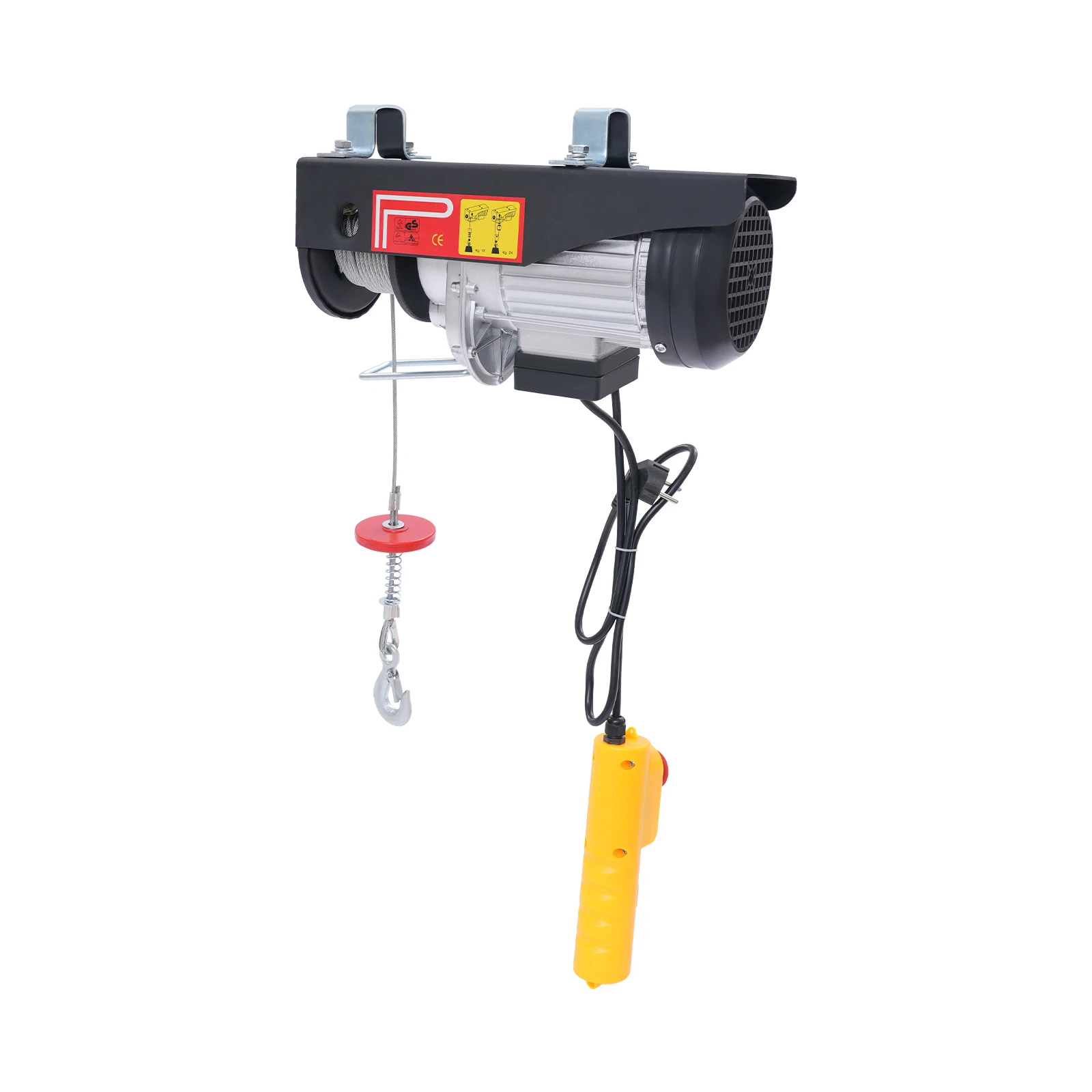 Palans électriques 500 kg avec arrêt d'urgence, câble en acier de 18 m, levage à double câble 1102 lbs, grue de levage noire avec télécommande filaire pour garage et entrepôt, prise EU 220 V