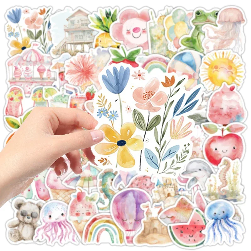 

50Pcs Summer Watercolor Graffiti Stickers Artistic Colorful Decals DIY Decor For Helmet Laptop Luggage Stationery Notebook Kids