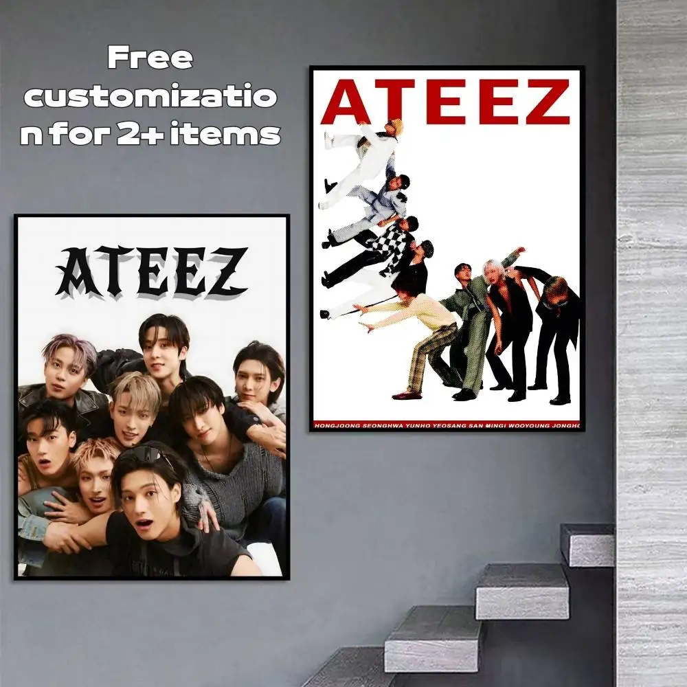 ATEEZ-Kpop Boy Crew  Poster Self-adhesive Waterproof Paper Sticker Coffee House Bar Room Wall Decor
