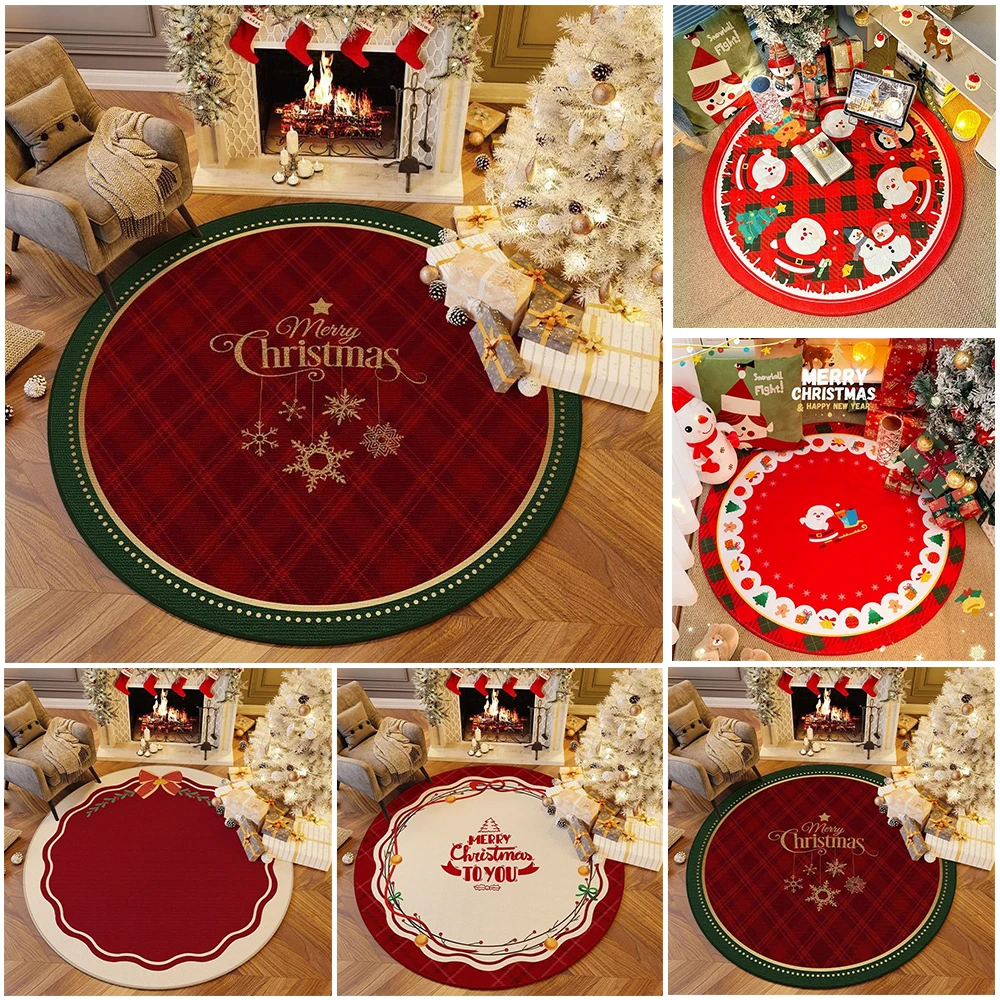 

1PC Christmas Round Carpet Christmas Tree Elk Snowman Round Rugs Home Bedroom Rugs Household Floor Mats Washable Leisure Carpets