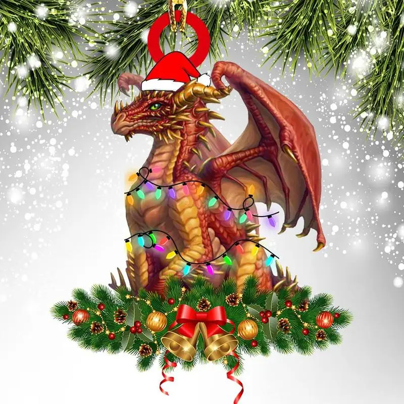 Christmas Tree Pendant 2D Acrylic Dragon Statue Christmas Decor Reusable Gothic Festive Decor with Ropes Flexible Car Pendant