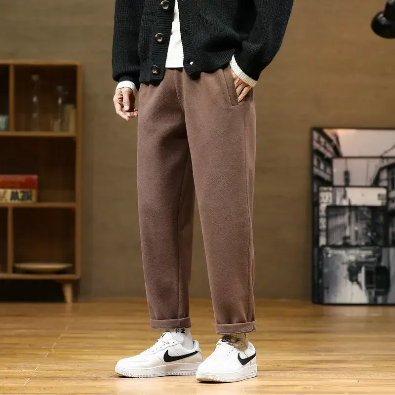 Pop Autumn/Winter Woolen Pants Men Warm Fashion Retro Multicolor Casual Pants Mens Streetwear Loose Korean Straight Trousers Men