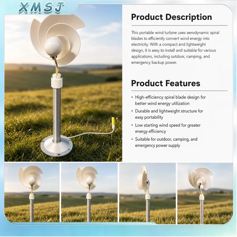 Mini Horizontal Spiral Wind Turbine 3 Phase Permanent Magnet Brushless Generator High Efficiency DC Output Wind Power System