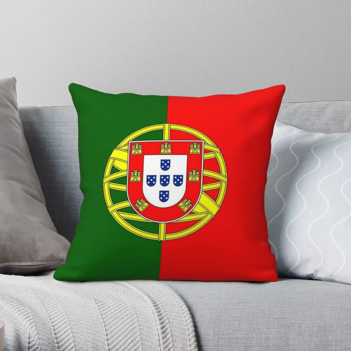 Portugal Flag Square Pillowcase Polyester Linen Velvet Pattern Zip Decor Sofa Seater Cushion Cover 18