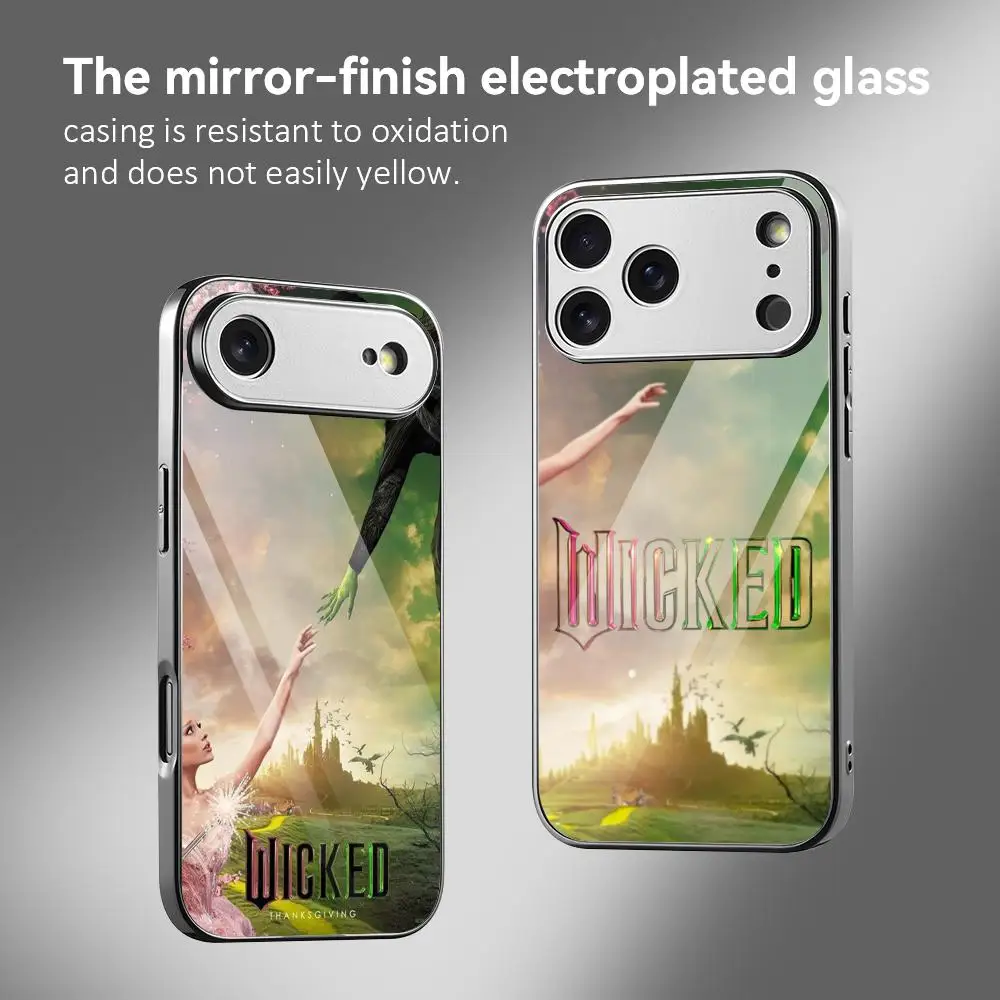 Capa de Celular W-Wicked Part One Movie para iPhone Séries 17, 16, 15, 14, 13, 12 com Bumper de Metal Eletrogalvanizado e Traseira de Vidro Temperado