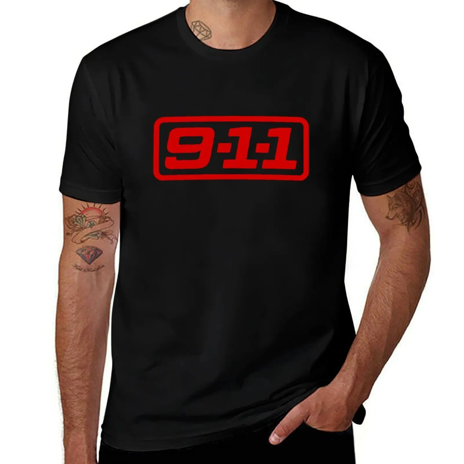 

9-1-1 on ABC logo (standard red on black) T-Shirt gifts for boyfriend oversize t-shirts man tshirts for men