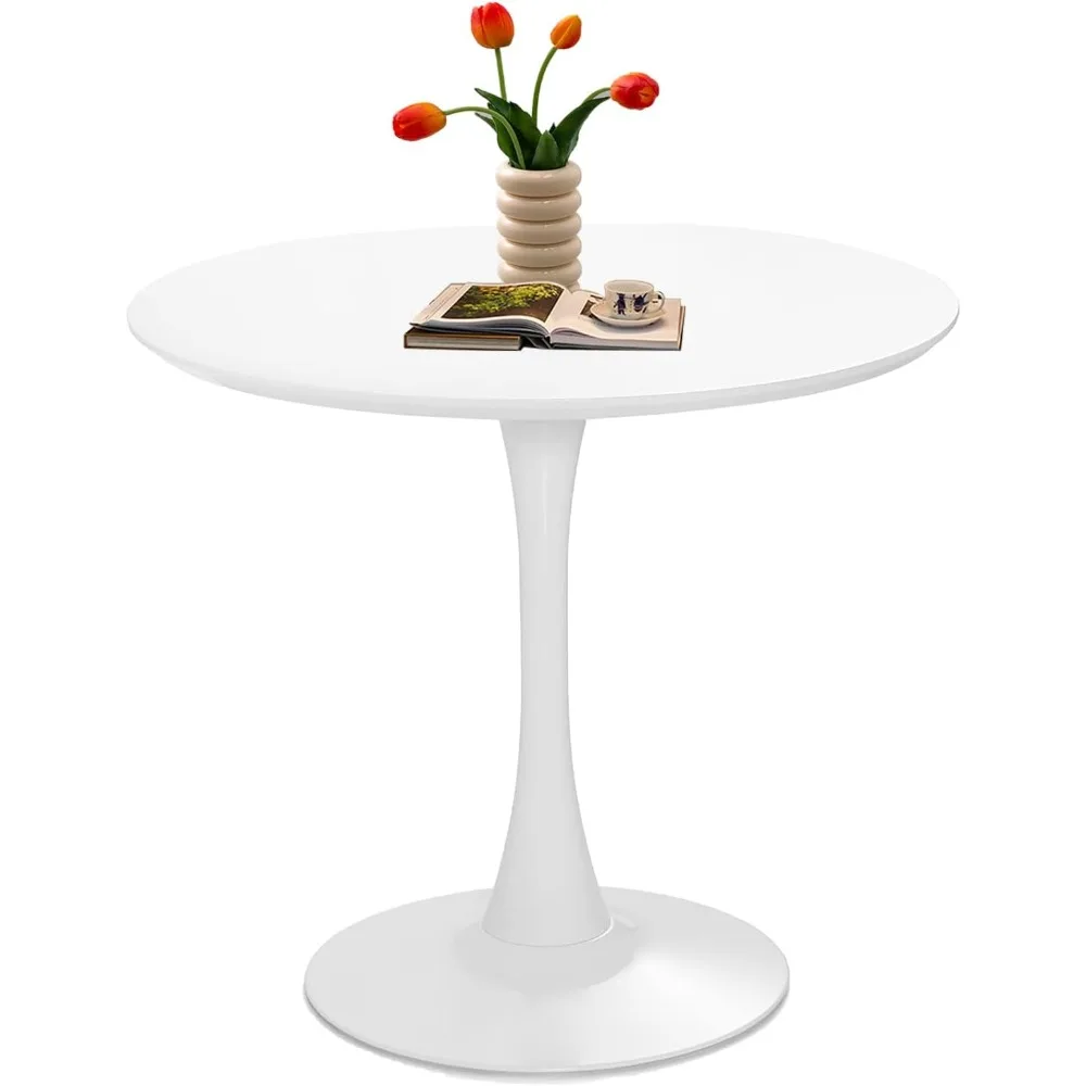 

White Round Dining Table 31.5" Tulip Dining Room Tables Kitchen Dinner Circle Table 2-4 People with MDF Table Top Mid-Century