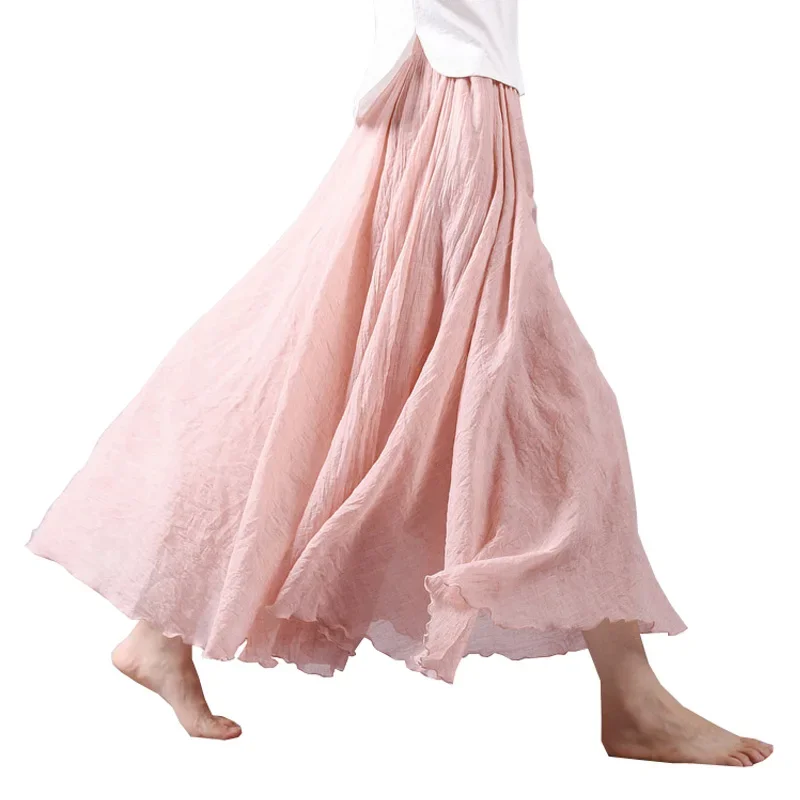 

Dropshipping 2025 Summer Women Skirt Linen Cotton Vintage Long Skirts Elastic Waist Boho Beige Pink Maxi Skirts Faldas Saia
