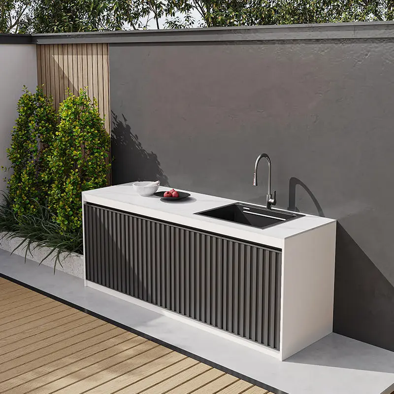 LMM Outdoor Aluminum Alloy Wash Table Rock Slate Wash Basin Integrated Sink Sunscreen Locker