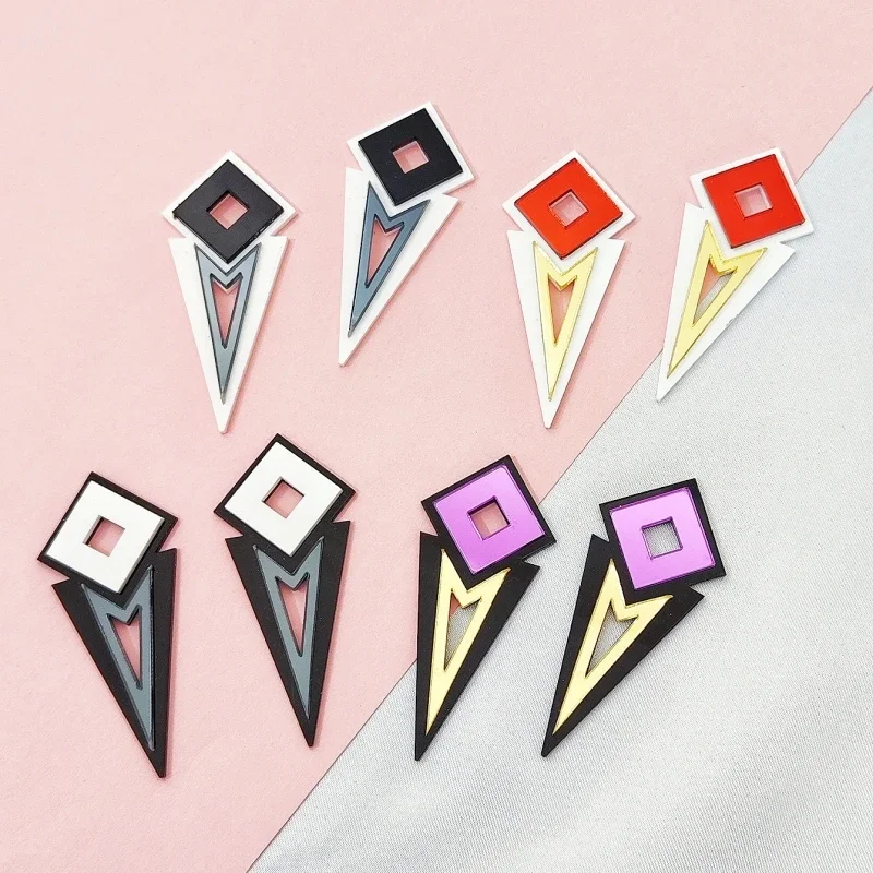 Vintage Rhombic Long Stud Earrings for Women Mirror Brightly Acrylic Jewelry 90s Accessories
