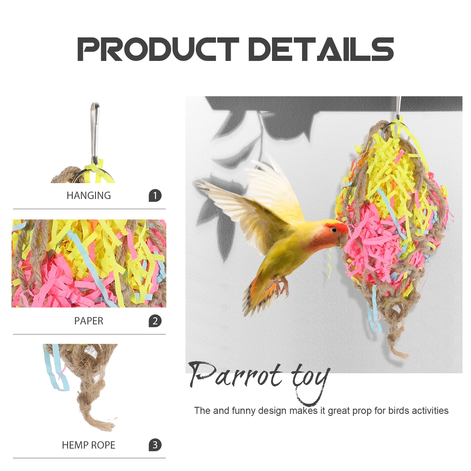 

Parrot Bites Bag Chewing Toy Safe Playthings Supplies Pet Birds Toys Bright Color Attract ParrotsFunny Design Great Prop