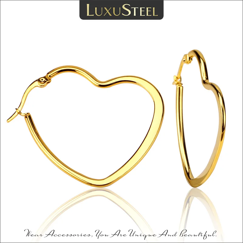 Luxus Stahl neue große Herz Creolen Frauen Accessoires Gold Farbe Größe 25mm 35mm 45mm Ohrringe Modeschmuck Edelstahl