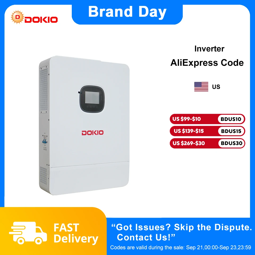 DOKIO 10KW Bidirectional Off-Grid Solar Inverter Pure Sine,120V Split Phase 240V,10kW PV Input Home Energy Storage System