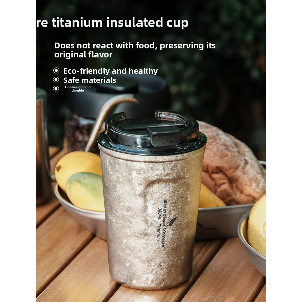 

Уличный кофейник из чистого титана, 380 мл, двухслойная портативная дорожная бутылка для воды, термоизоляционная чашка, защита от ожогов