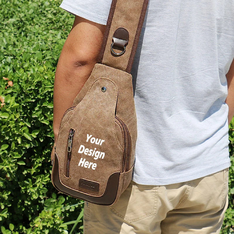 Customized Outdoor Slung Backpack Men'S Sports Key Mobile Canvas Bag Printed Logo Picture Gift.