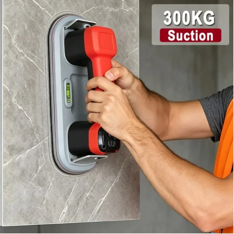 Kabelloser elektrischer Vakuum-Saugnapf-Heber für Fliesen, Glas, Marmor, Bodenfugen-Reparaturwerkzeug mit LCD-Display, Wasserwaage und Metallplatte