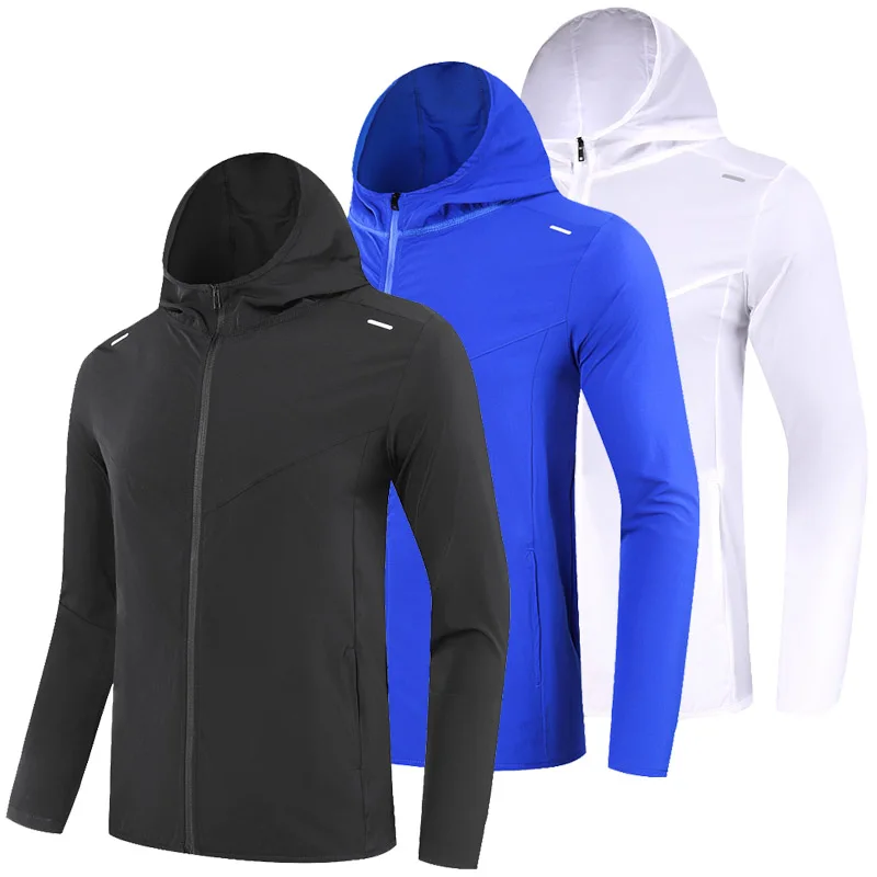 Mens Fitness Tracksuit Running Sport Jacket Windproof Joggers Hooded Outdoor Fishing Shirts Tops Clothing Workout Sweatshirt