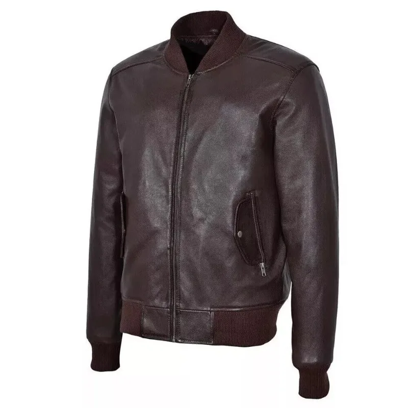 Winter Fashion Men's NEW Soft Real Lambskin Outwear Leather Jacket Zip-Up Bomber