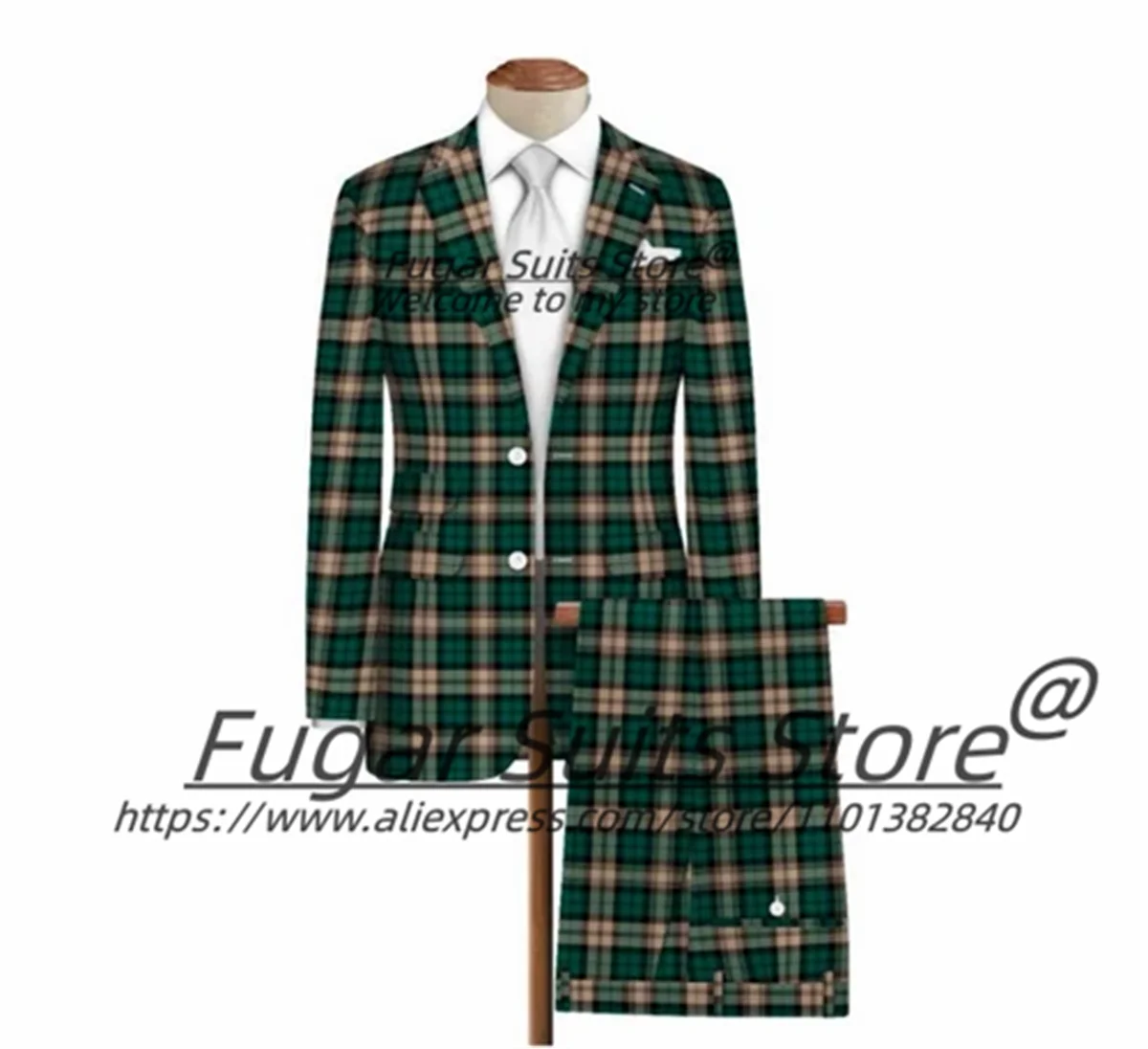 

Handsome English style Plaid Men Suits Customized Slim Fit Double Breasted Groom Wedding Tuxedos 2Pieces Sets Male Party Blazers