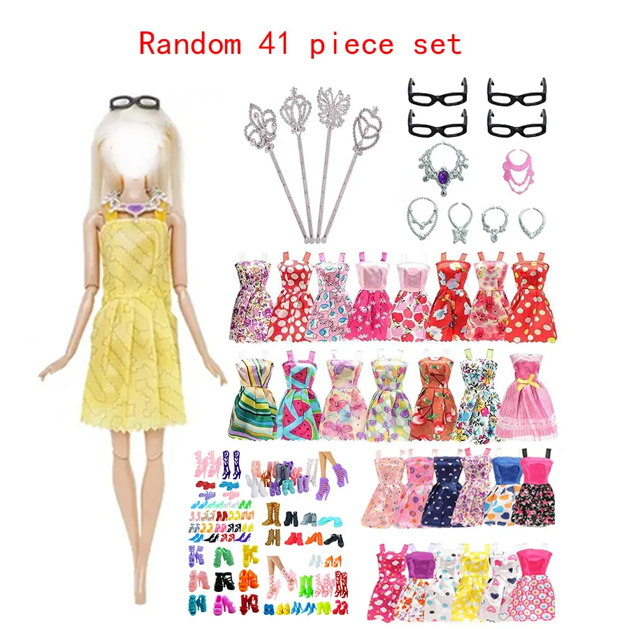 32/36/41/66-delige set geschikt voor 30 cm poppenkledingaccessoires, willekeurige kleding, schoenen, kettingen, brillen, tassen, set