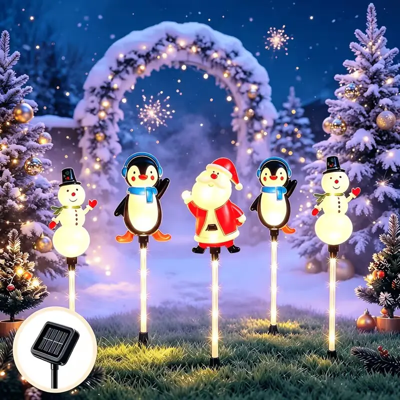 5pcs Solar Christmas Ground Lamps LED Path Lights No Wiring Suitable for Outdoor Lawn Courtyard Christmas Party Decorations
