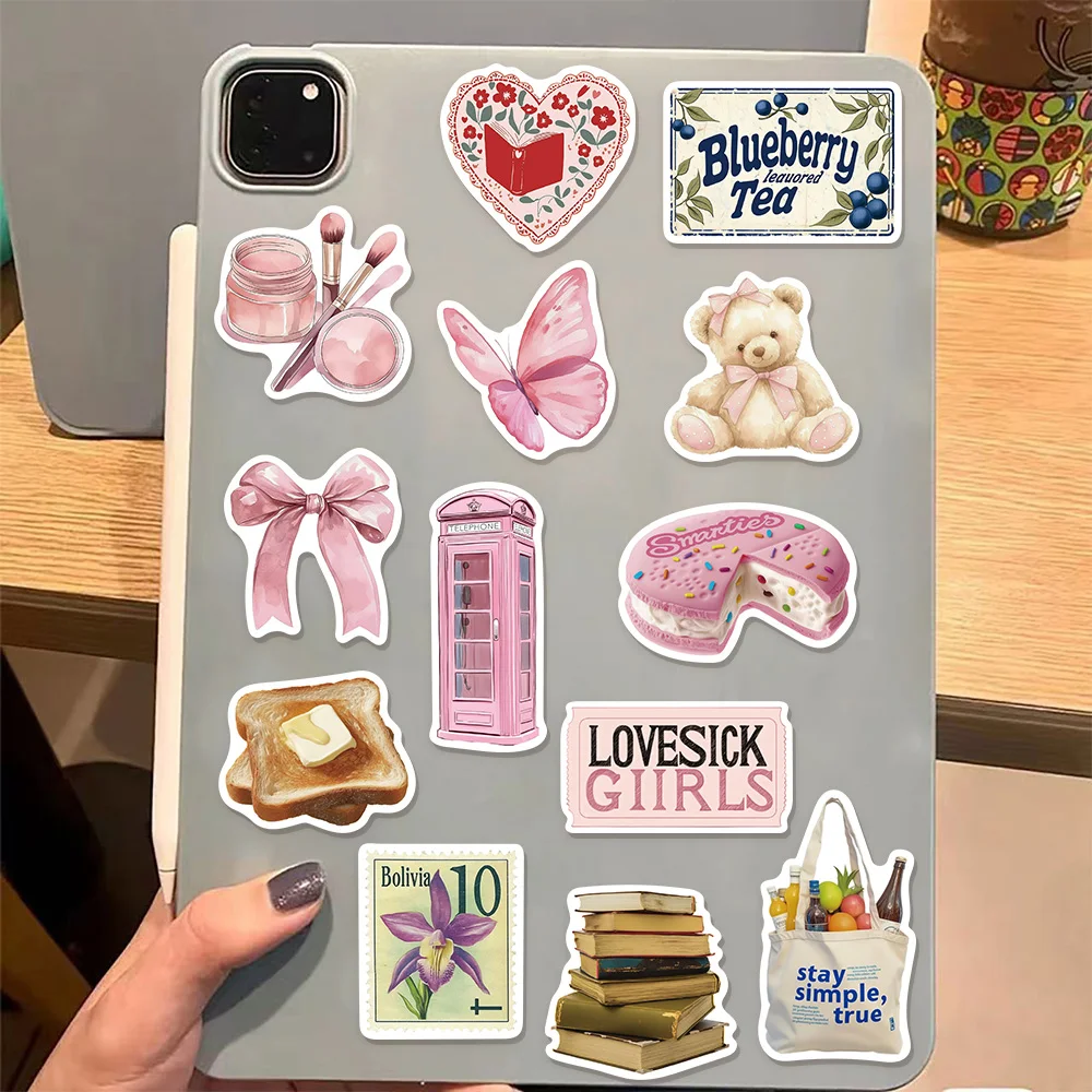 50 قطعة من ملصقات الكتابة على الجدران الإبداعية من سلسلة مذكرات النفايات الوردية، ملصقات الأمتعة ذاتية الصنع لكوب الماء والكمبيوتر اللوحي #3