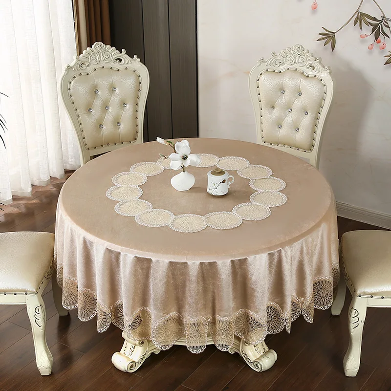 

EIFLOY-круглая бархатная скатерть, 180 см, кружевная крышка стола, роскошная, мягкая, моющаяся однотонная, для обеденного стола