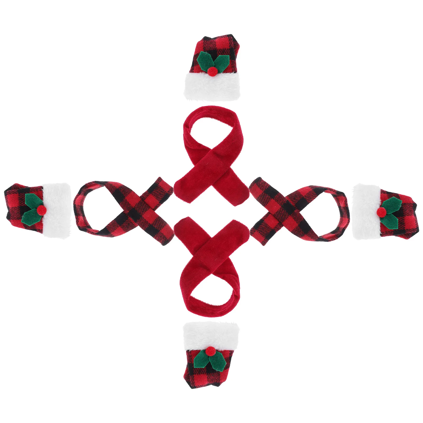 

4Sets Christmas Wine Bottle Covers Buffalo Plaid Mini Santa Hat Scarves Holiday Table Centerpiece Xmas Party Decorations