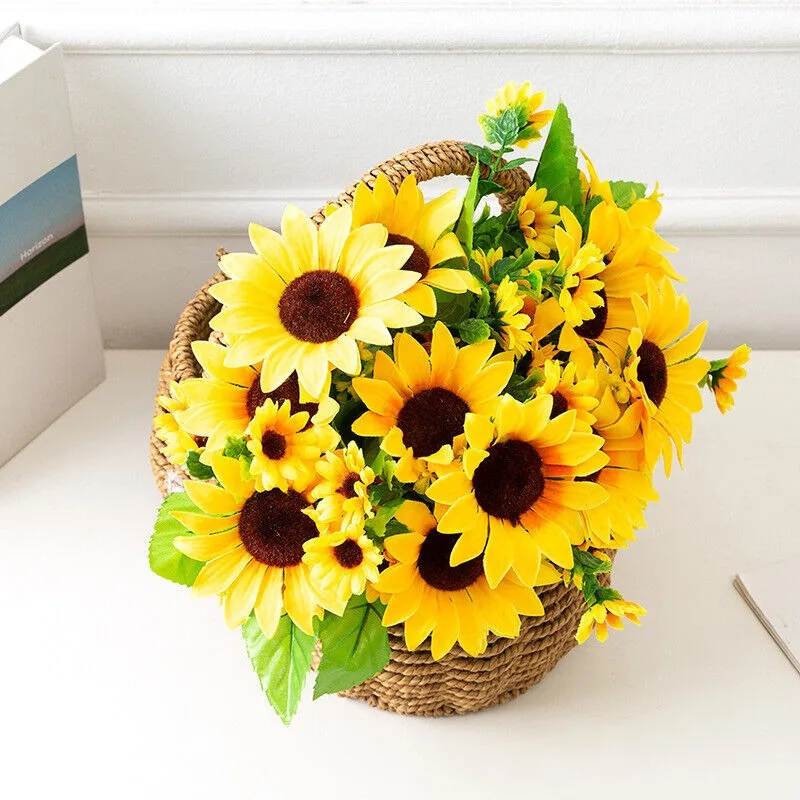 13 Heads Artificial Sunflower Home Bouquet Sunflower Stage Arrangement Fake Flowers Home Decor European Style