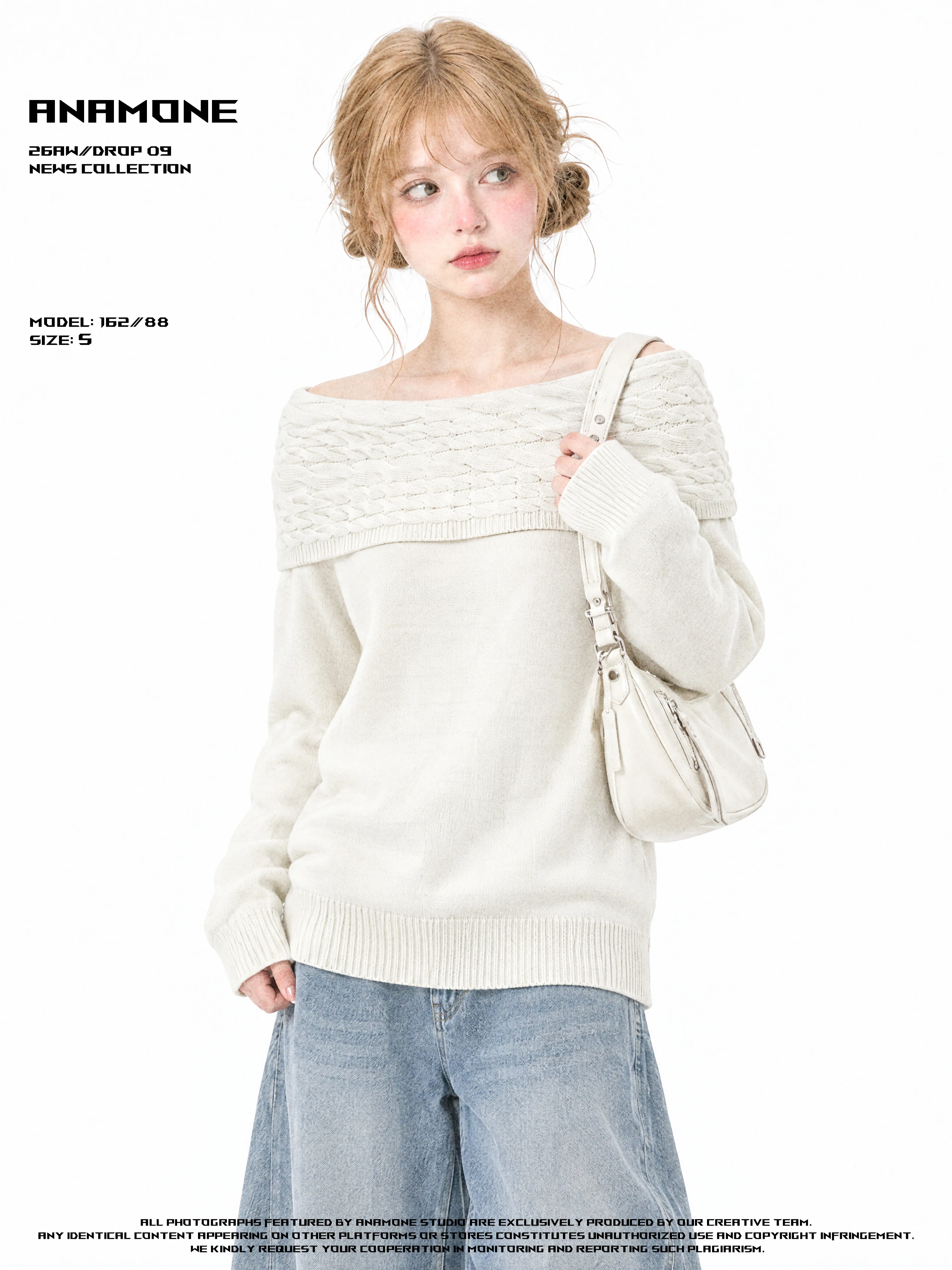 ANAMONE Vintage One-Shoulder Knotted Soft Wool Blend Hollow Knitted Sweater Women Autumn Winter Loose Fit Casual Style Online...
