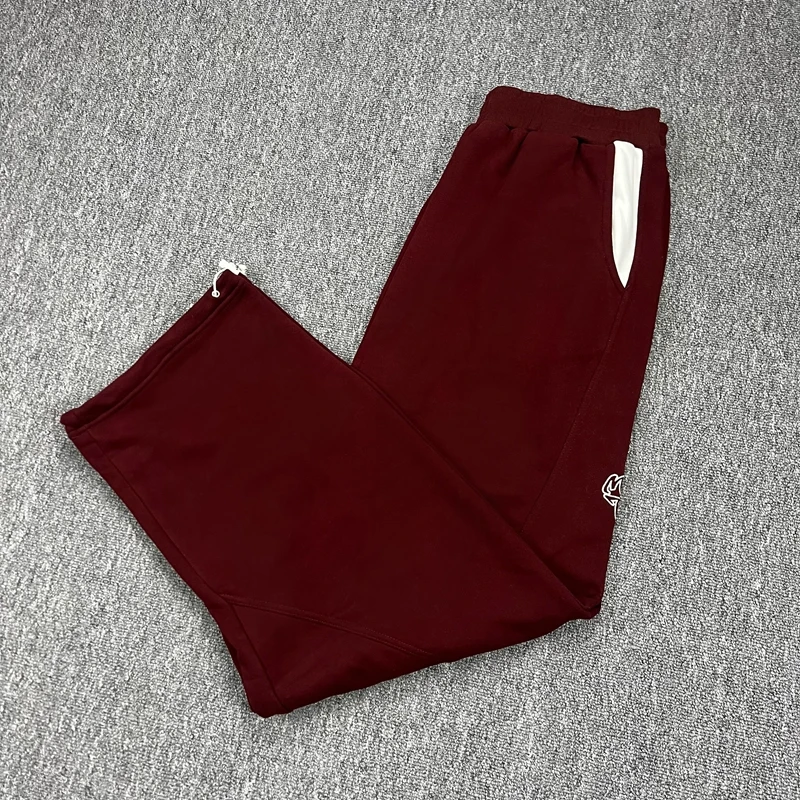Rote Patchwork-Jogginghose für Herren mit Stickerei, elastischem Bund, gebürstetem Futter, Colorblock-Design, lässige Streetwear-Trainingshose – Detail 2