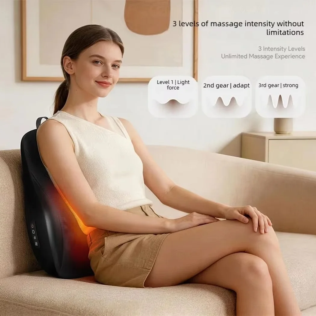 Lumbar Back Massage Cushion Shiatsu Simulated Human Kneading with Full Back Heat Portable Massager for Home Office Car