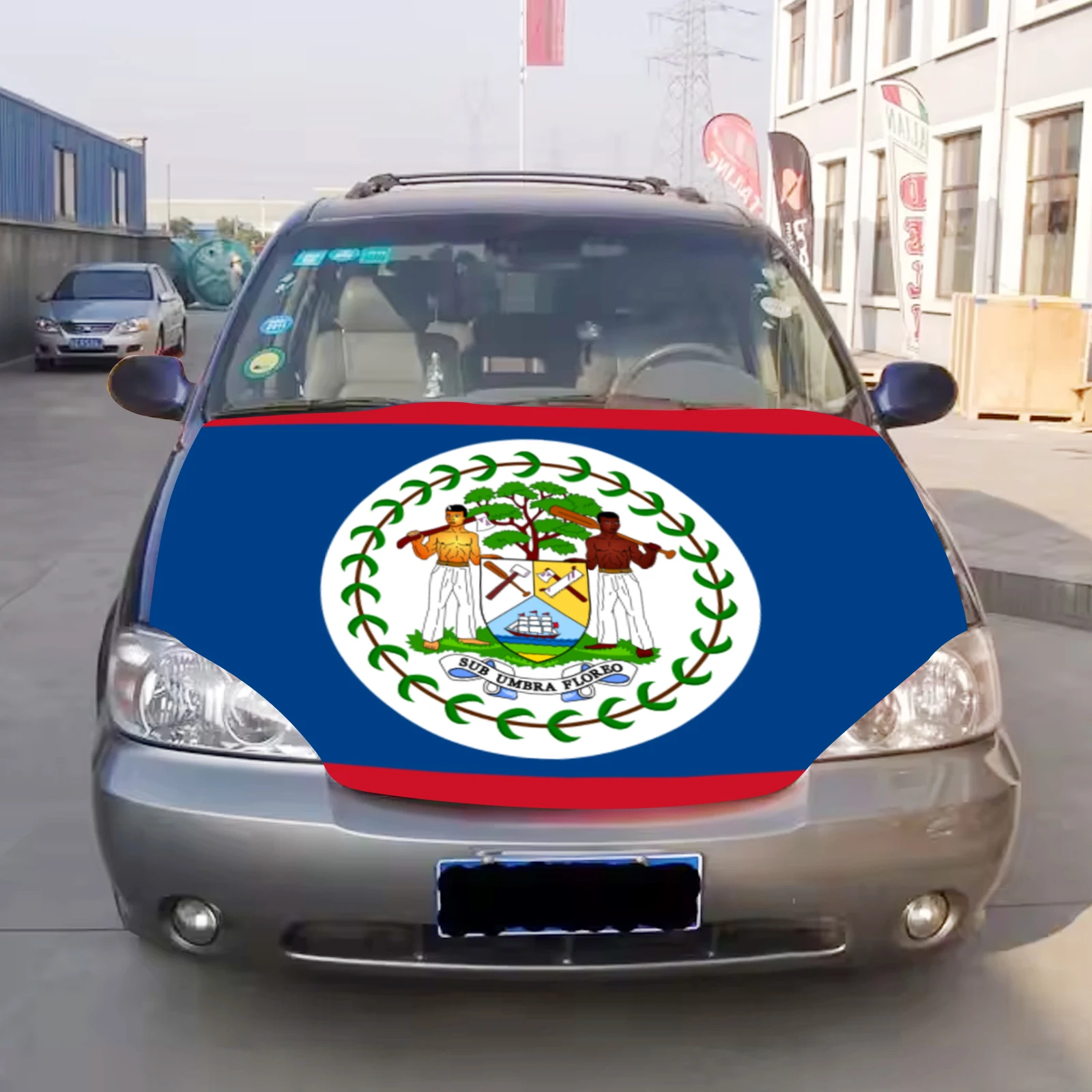 Belize Car Hood Cover Flag  Universal Size Elastic Polyester 120x150cm for Car Decor