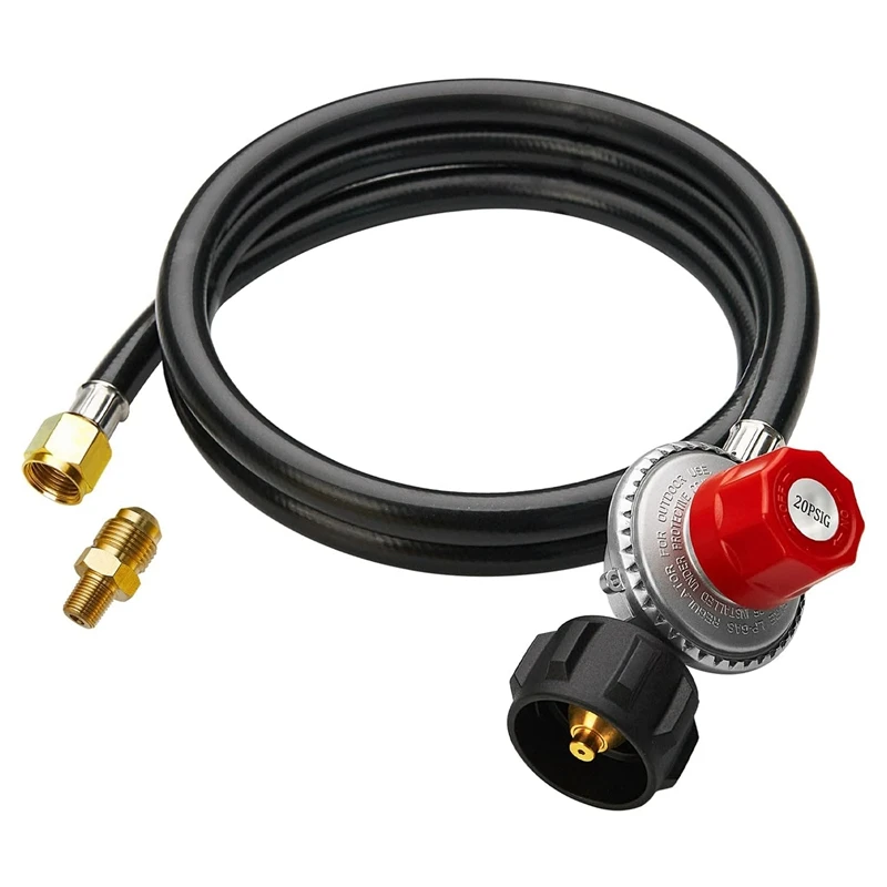 5FT High Pressure Propane Regulator Hose, 0-20PSI Adjustable Propane Tank Regulator, Black Rubber Fit For Turkey