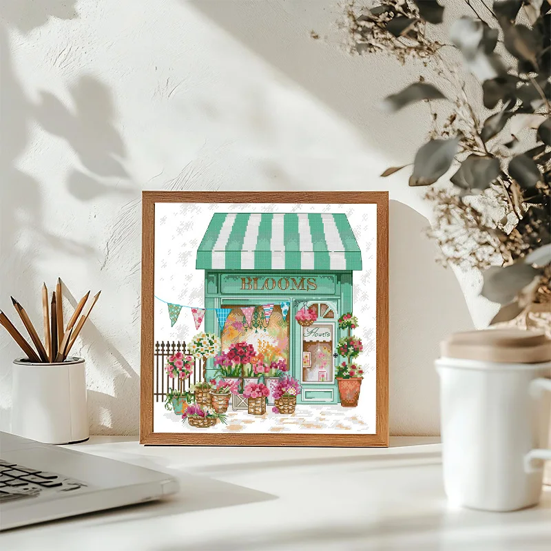 

Soulgift New Pre-Printed Cross Stitch Kit, Stamped 9CT/11CT/14CT/16CT Aida Fabric with DMC Threads,Easy to Follow - Florists